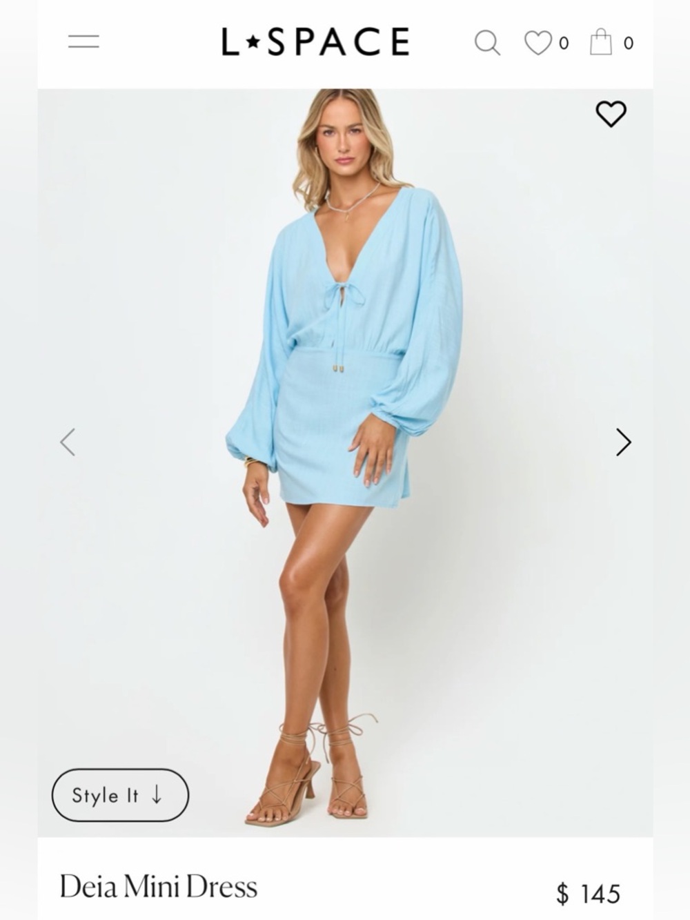 L*Space Deia Mini Dress, NWT, blue tourmaline, size small, dolmen sleeves, Vneck